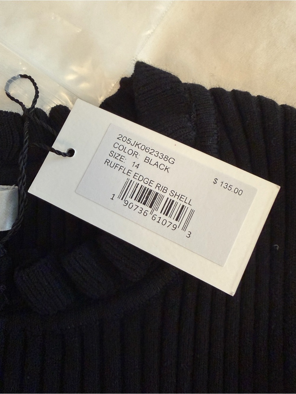 Milly Minis Black Ribbed Ruffle-Trim Tank Top - Picture 3 of 4